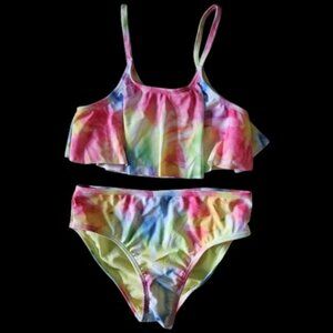* B MAGICAL Pink Tie Dye Ruffled Top Tankini Bathing Suit Girls Size 10